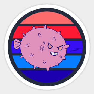 Kawaii Cute Annoyed Grinning Pufferfish - Vintage Sun Pufferfish Lover Sticker